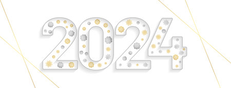 line style 2024 new year winter festival banner with snowflake decoration vectorのイラスト素材