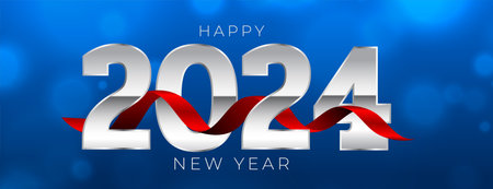 happy new year 2024 winter festival banner with ribbon decoration vectorのイラスト素材