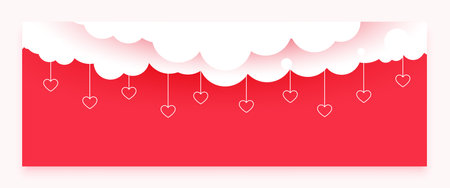 hanging love heart and paper clouds wallpaper with text space vectorのイラスト素材