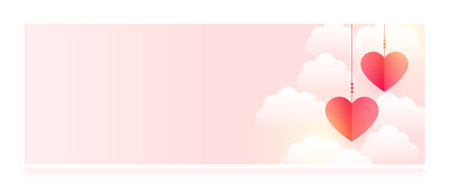 hanging paper hearts and cloud romantic banner for valentines day eve vectorのイラスト素材