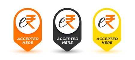 set of indian erupi token accepted here tags for safe and secure payment vectorのイラスト素材