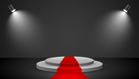 3d podium stand for product display with realistic focus light effect vectorのイラスト素材