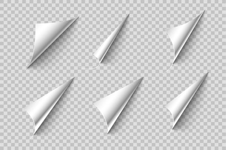 set of isolated 3d empty paper curl template design vectorのイラスト素材