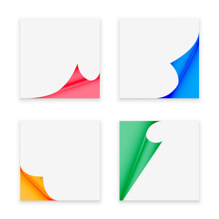 collection of 3d colorful page curl sticker mockup vectorのイラスト素材