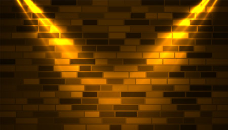 brick wall background with shiny golden spotlight effect vectorのイラスト素材