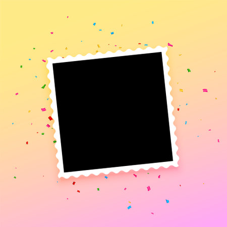 modern blank photo frame background with confetti decor vectorのイラスト素材