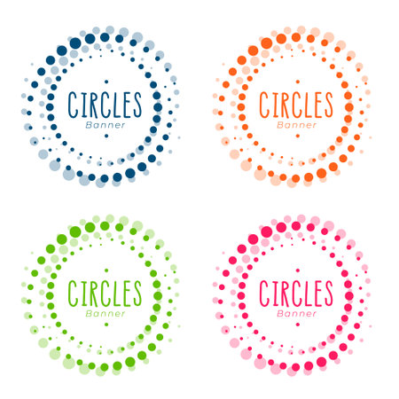 set of colorful round shape element with halftone effect vectorのイラスト素材