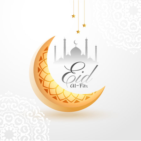 beautiful eid al fitr festive background with golden moon vectorのイラスト素材