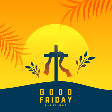 holy week good friday spiritual background with cross and leaves vectorのイラスト素材