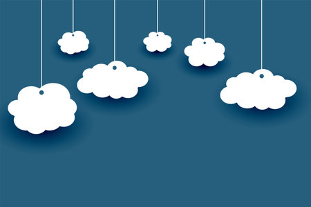 cute paper cut fluffy clouds background in hanging style vectorのイラスト素材