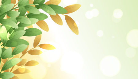 natural green and autumn leaves seasonal background with bokeh effect vectorのイラスト素材