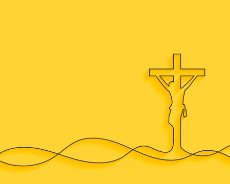 line art jesus christ crucifixion yellow background with text space vectorのイラスト素材