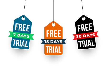 hanging style free trial badge background for customer satisfaction vectorのイラスト素材