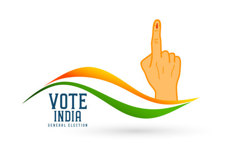 vote india election banner with voters finger and wavy indian flag vectorのイラスト素材