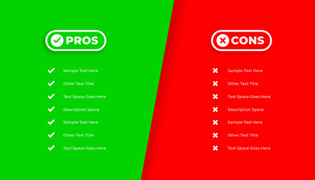 modern pros and cons comparison list design vectorのイラスト素材