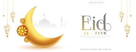 eid mubarak wishes banner with golden crescent vectorのイラスト素材