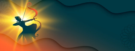 shri ram navami diwas celebration banner with lord rama silhouette vectorのイラスト素材
