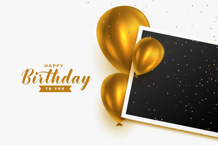 happy birthday festive invitation poster with empty photo frame vectorのイラスト素材