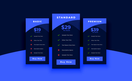 pricing or subscription plan chart layout for web business vectorのイラスト素材