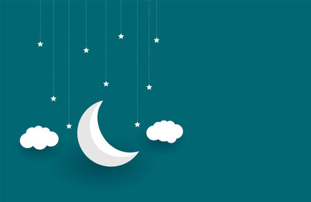 3d style half moon and starry background with cloud design vectorのイラスト素材