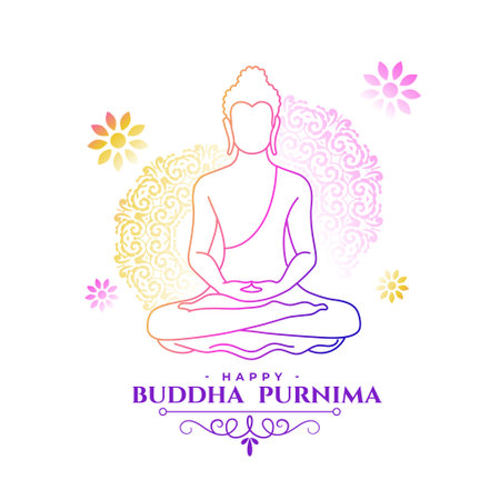beautiful buddha or guru purnima event background in line art vectorのイラスト素材