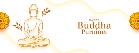 line art gautama buddha purnima religious banner design vectorのイラスト素材