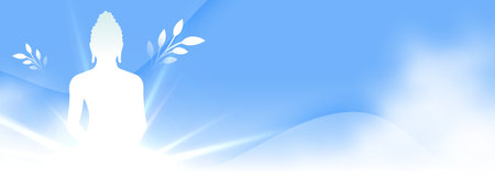 elegant buddha purnima or vesak day wallpaper with leaves and smoke vectorのイラスト素材