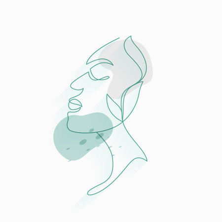 continuous line art woman face portrait in doodle style vectorのイラスト素材