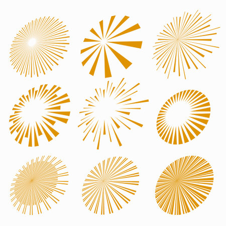 set of nine sun burst rays silhouette design vectorのイラスト素材