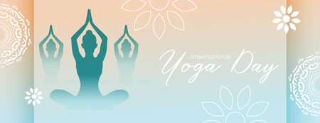 elegant world yoga day 21st june banner with flower design vectorのイラスト素材