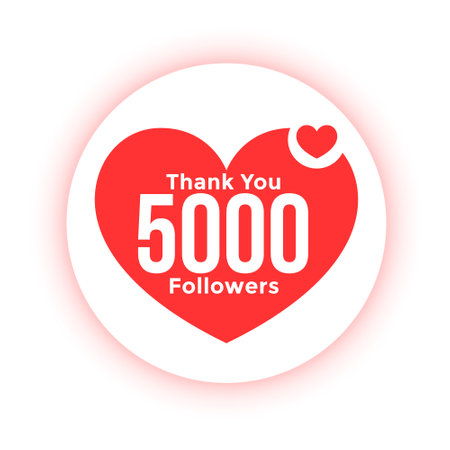 thank you 5000k social media followers heart background design vectorのイラスト素材