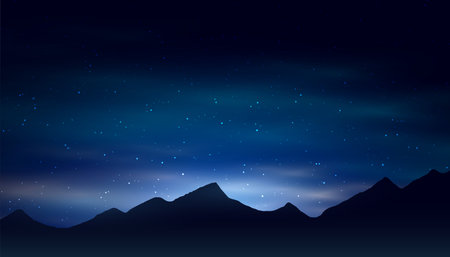 awe-inspiring beauty stunning night sky banner with mountain and star vectorのイラスト素材