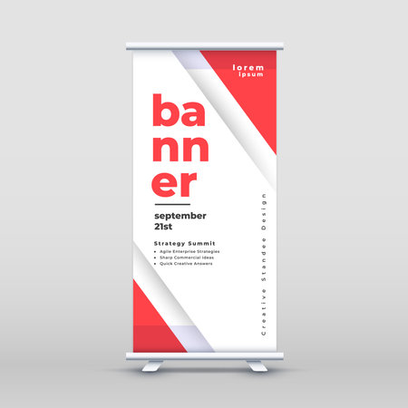 white and red roll up standee cover banner for company conferences vectorのイラスト素材