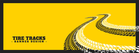 grungy style tire trail mark yellow banner design vectorのイラスト素材