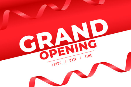 decorative grand opening greeting poster with realistic red ribbon vectorのイラスト素材