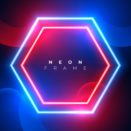 blue and red hexagon neon shape design vectorのイラスト素材