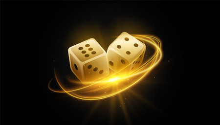 realistic casino gambling dice dark banner with light streak effect vectorのイラスト素材