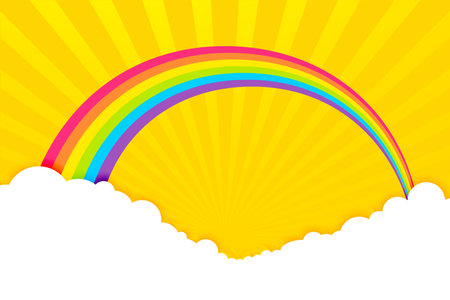 nature's prism rainbow yellow background with papercut style cloud vectorのイラスト素材