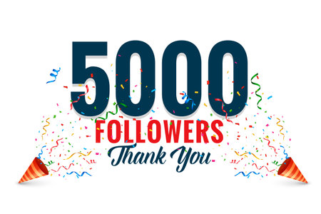 5000 digital followers celebration thank you background with confetti decoration vector