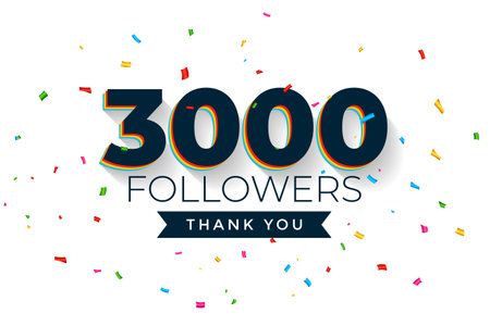 stylish 3k or 3000 web network followers template with colorful confetti vector