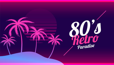80s inspired retro paradise background for summer night vectorのイラスト素材