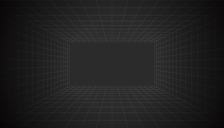 abstract perspective wireframe grid room dark background vectorのイラスト素材
