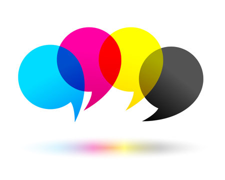 creative cmyk colors chat bubble background with shadow effect vectorのイラスト素材