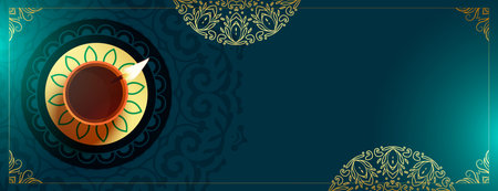 premium happy diwali wishes banner with glowing diya vectorのイラスト素材
