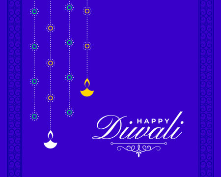 flat happy diwali festive purple background with hanging diya vectorのイラスト素材