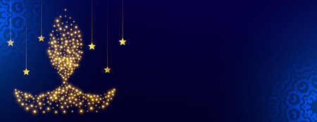 golden sparkling diya diwali wallpaper with text space vectorのイラスト素材