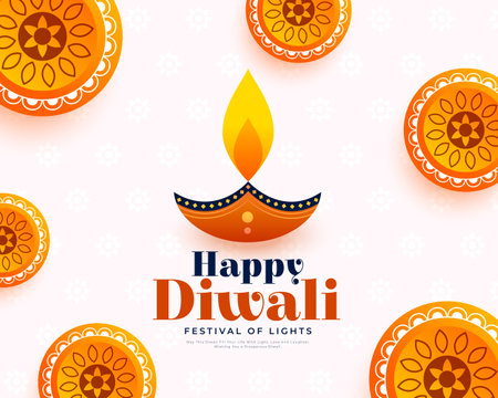 hindu cultural shubh diwali greeting card with artistic diya vectorのイラスト素材