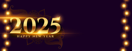 2025 new year greeting banner with light lantern vector