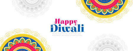 decorative shubh diwali festive rangoli white banner design vectorのイラスト素材