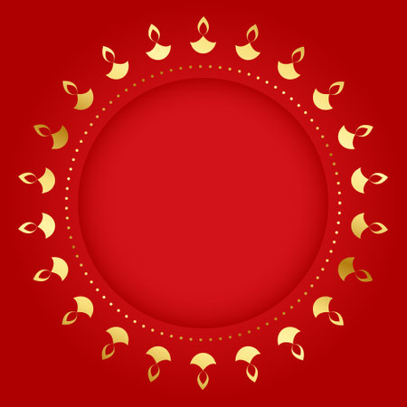 decorative circular golden diwali diya frame with empty space vectorのイラスト素材